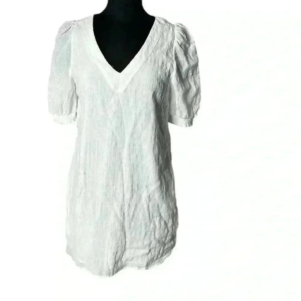 BB Dakota by Steven Madden White Lined Field of Gold Mini Shift Dress Size M - Picture 6 of 10